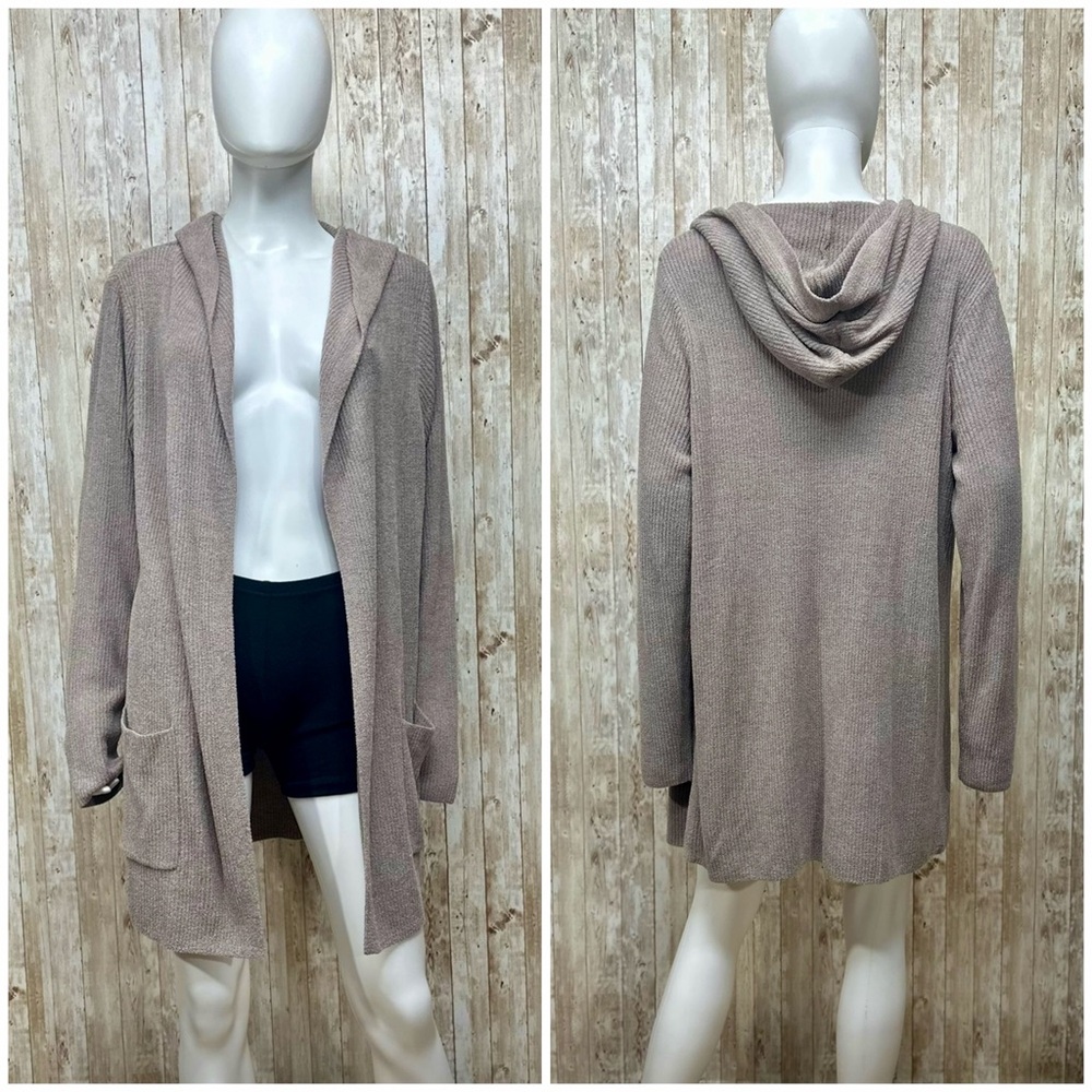 Barefoot Dreams CozyChic Ultra Lite Hooded Ribbed Cardigan Beach Rock NWT [8002] - Picture 2 of 6